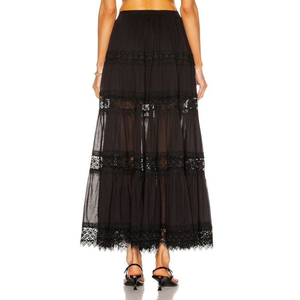 CHARO RUIZ Womens Black Sheer Lace Pull On Elastic Waist Maxi A-Line Skirt L - Picture 2 of 3